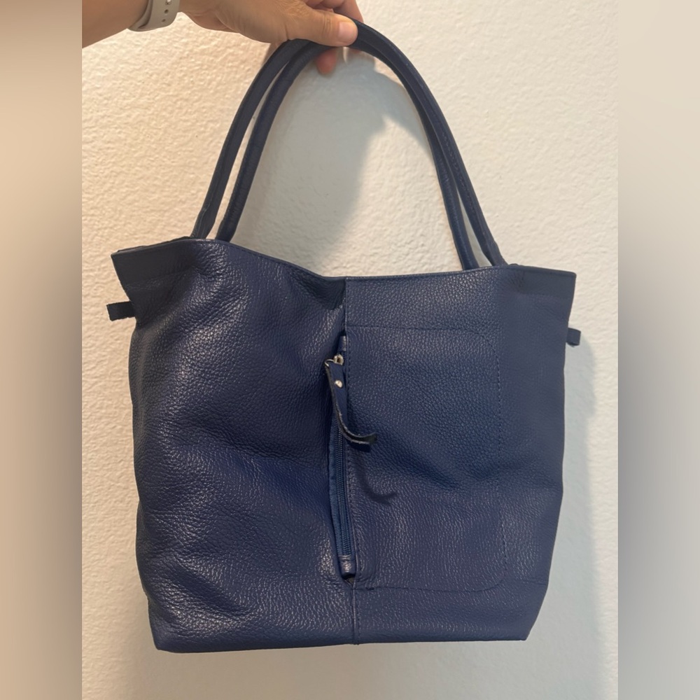 Blue Lemon Paris “Laura” Elegant Navy Blue Leather Tote Bag - Picture 4 of 8